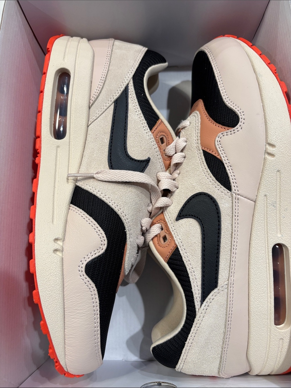 Nike Air Max in Cream, Black & Orange Red Outsole